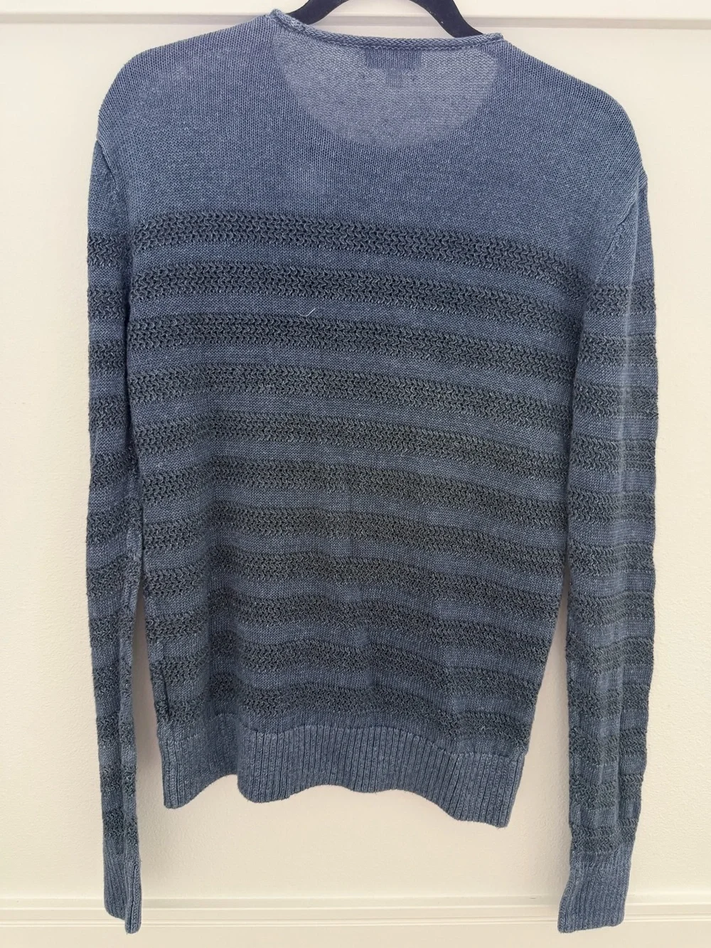 Club Monaco Two-Tone Blue Striped Crewneck Sweater for Men